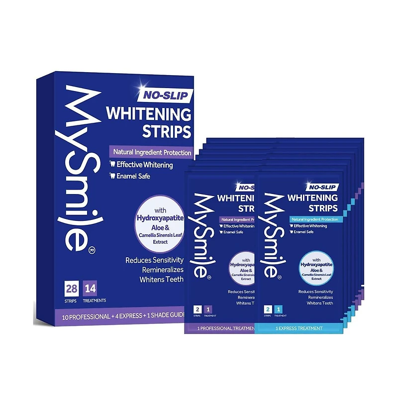 MySmile Teeth Whitening Strips, Hydroxyapatite-Infuse Strips, Non-Sensitive Teeth Whitening with Natural Ingredients, Enamel-Safe, Non-Slip (14 Sets)