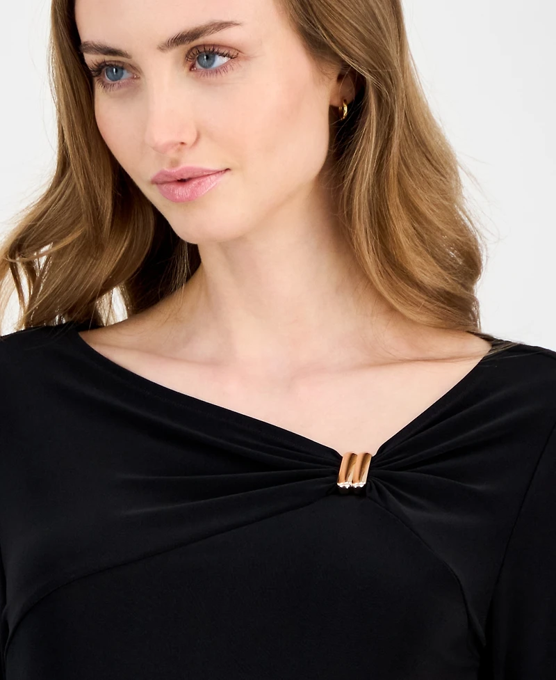 Anne Klein Women's Hardware-Trim 3/4-Sleeve Top