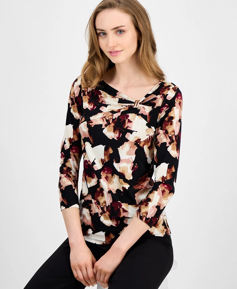 Anne Klein Women's Printed Hardware-Trim Top