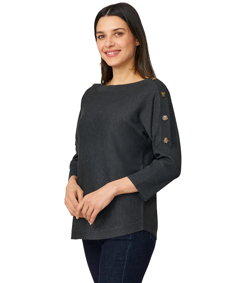 Melissa Paige Petite Button-Trim Dolman-Sleeve Sweater