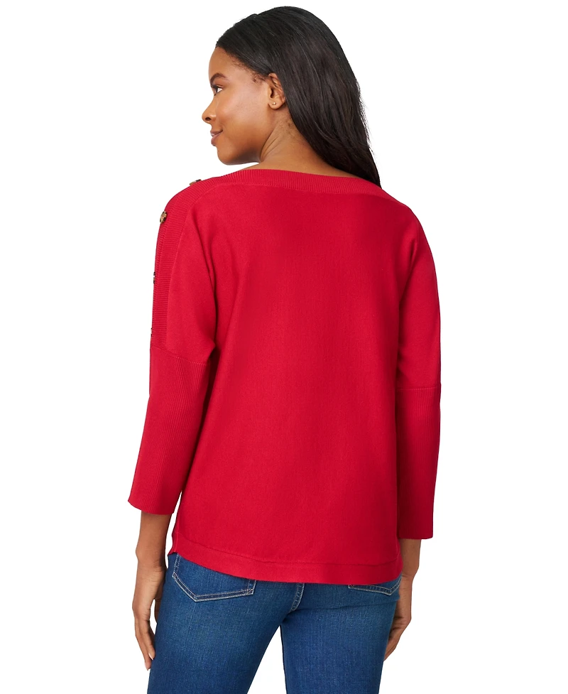 Melissa Paige Petite Button-Trim Dolman-Sleeve Sweater