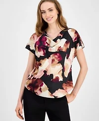 Anne Klein Womens Satin Printed Cowlneck Blouse Xxs 3x