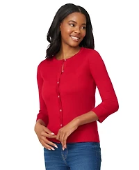 Melissa Paige Petite Crewneck 3/4-Sleeve Cardigan Sweater