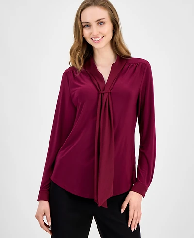 Anne Klein Women's Tie-Neck Long-Sleeve Blouse