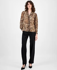 Anne Klein Women's Printed Pleated-Sleeve Button-Front Top