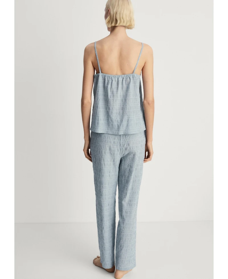 Mango Women's Cotton Striped Woven Seersucker Pajama Pants