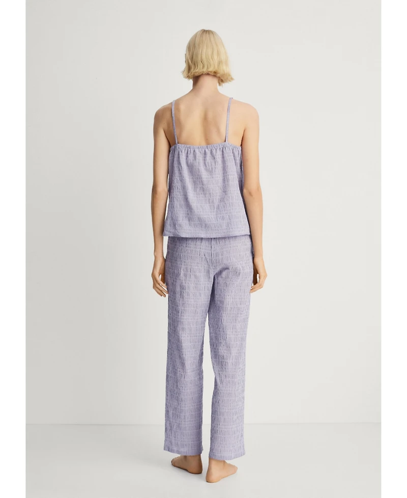 Mango Women's Cotton Striped Woven Seersucker Pajama Pants