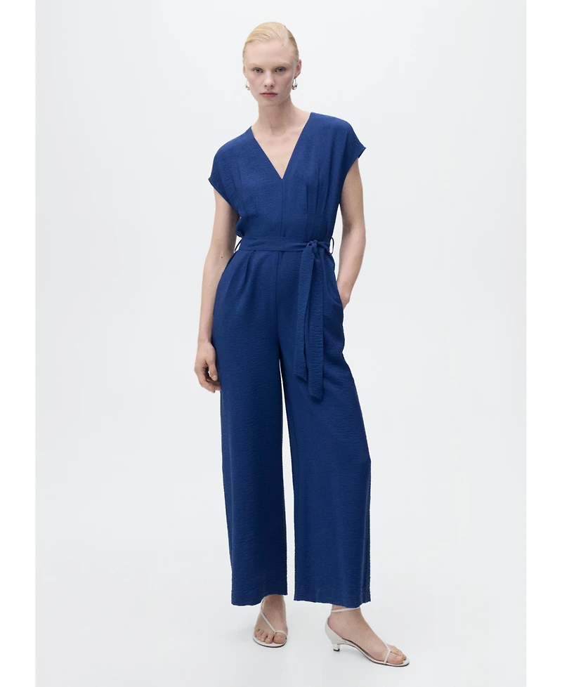 Mango Women's Long Cropped Belted Jumpsuit