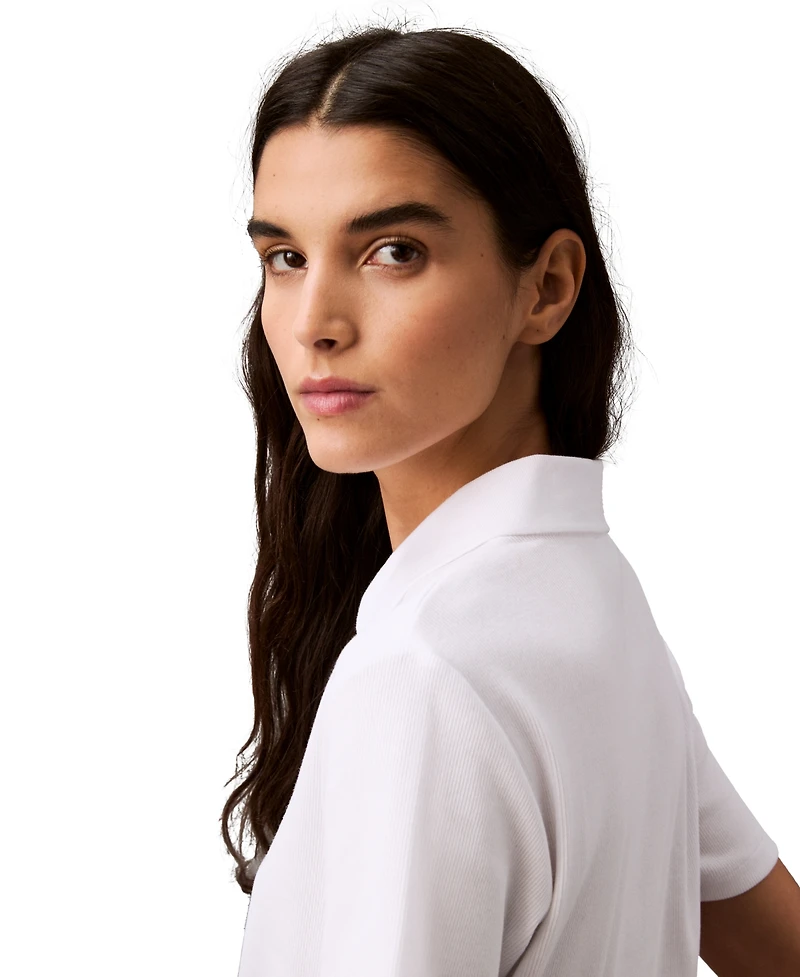 Calvin Klein Jeans Women's Ribbed Monogram-Logo Polo Top