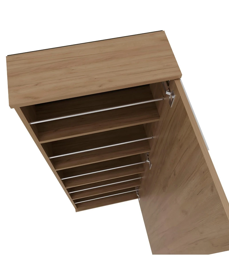 Fm Furniture Queen Creek Shoe Rack with Mirror and One Door, Natural Oak