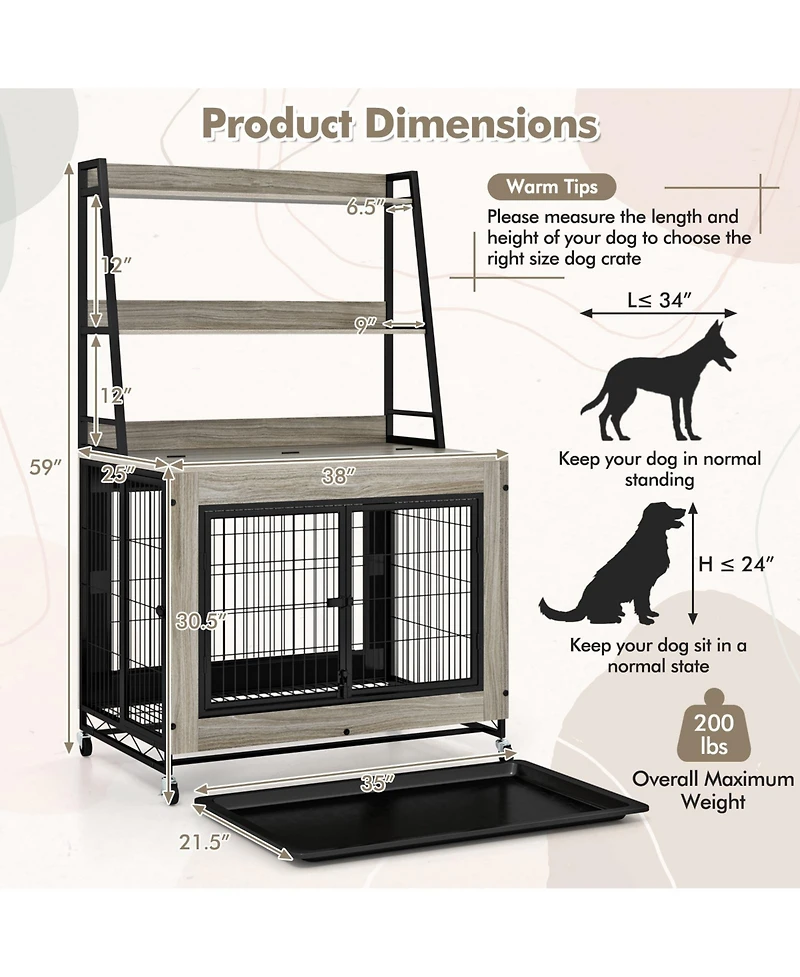 Industrial Dog Kennel Crate Furniture with Storage Shelves