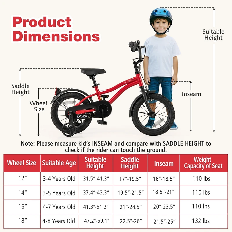 Bicycle for Kids with Adjustable Seat Bell Reflectors for Visibility