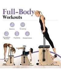 Mikolo Pilates Combo Chair – Oak Frame, Resistance Bands & Split Pedals for Home/Studio