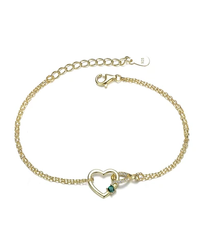 14K Gold Plated with Green Cubic Zirconia Heart Charm Bracelet