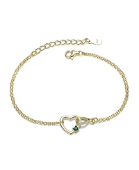 14K Gold Plated with Green Cubic Zirconia Heart Charm Bracelet
