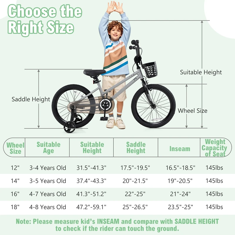 Kids Bike with Adjustable Seat and Transparent Chain Cover