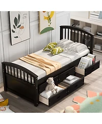 Twin Size Platform Storage Bed Solid Wood Bed With 6 Drawers