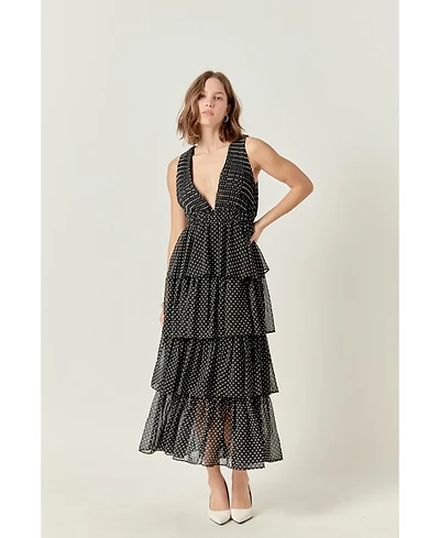 Women's Tiered Polka Dot Maxi Dress
