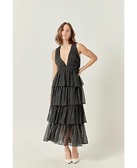 Women's Tiered Polka Dot Maxi Dress