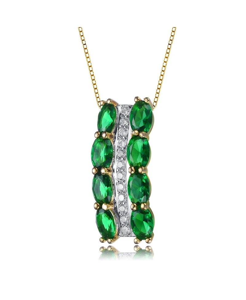 14K Gold Plated Green and White Cubic Zirconia Vertical Pendant Necklace
