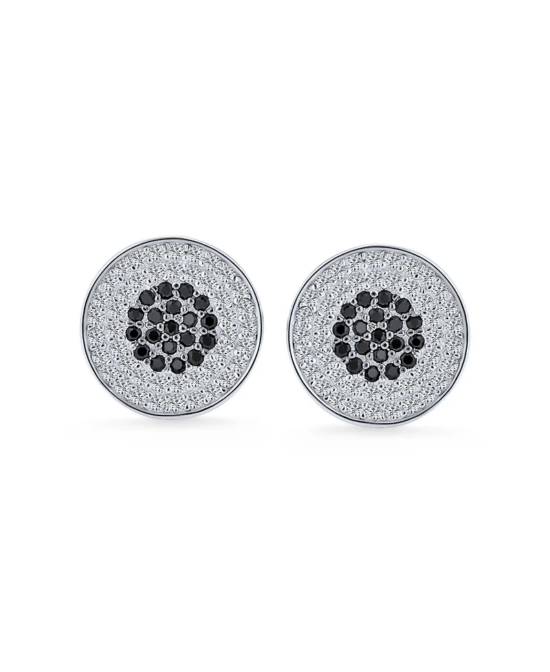Bling Jewelry Precision Target – 11MM Black & White Cz Stud Earrings, Sterling Silver, Screw Backs