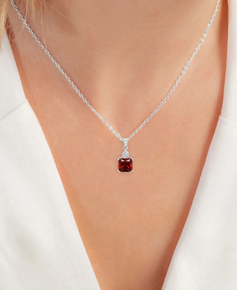 Blue & White Cubic Zirconia 18" Pendant Necklace Sterling Silver