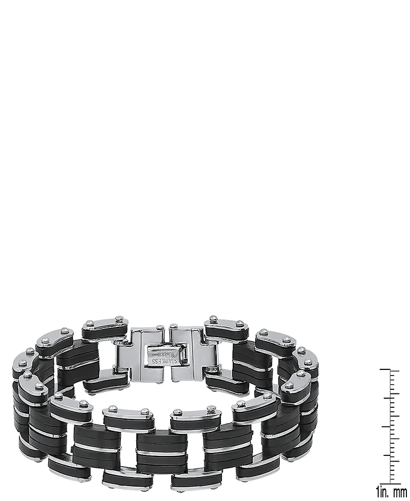 Steeltime Men's Stainless Steel and Black Rubber Bicycle Chain Bracelet
