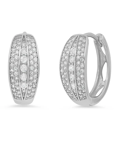 Steeltime Women's Plated Multi-Row Simulated Diamonds Oval Round Huggie Earrings