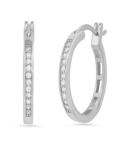 Steeltime Women's Plated Sterling Silver and Simulated Diamonds Hoops Huggie Earrings
