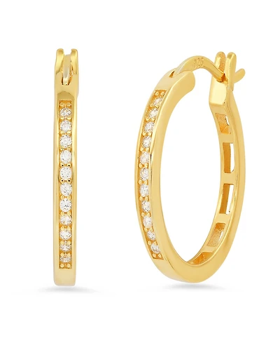 Steeltime Women's Plated Sterling Silver and Simulated Diamonds Hoops Huggie Earrings