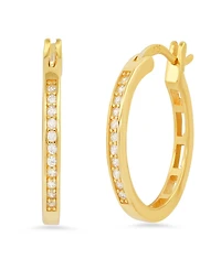 Steeltime Women's Plated Sterling Silver and Simulated Diamonds Hoops Huggie Earrings