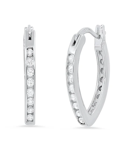 Steeltime Women's Sterling Silver and Simulated Diamonds Almond Hoop Earrings