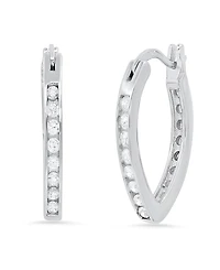 Steeltime Women's Sterling Silver and Simulated Diamonds Almond Hoop Earrings