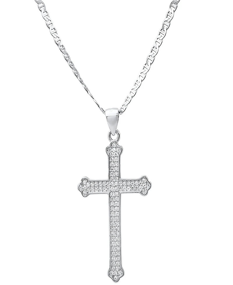 Steeltime Men's Sterling Silver and Simulated Diamonds Cross Pendant Necklace