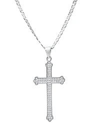 Steeltime Men's Sterling Silver and Simulated Diamonds Cross Pendant Necklace