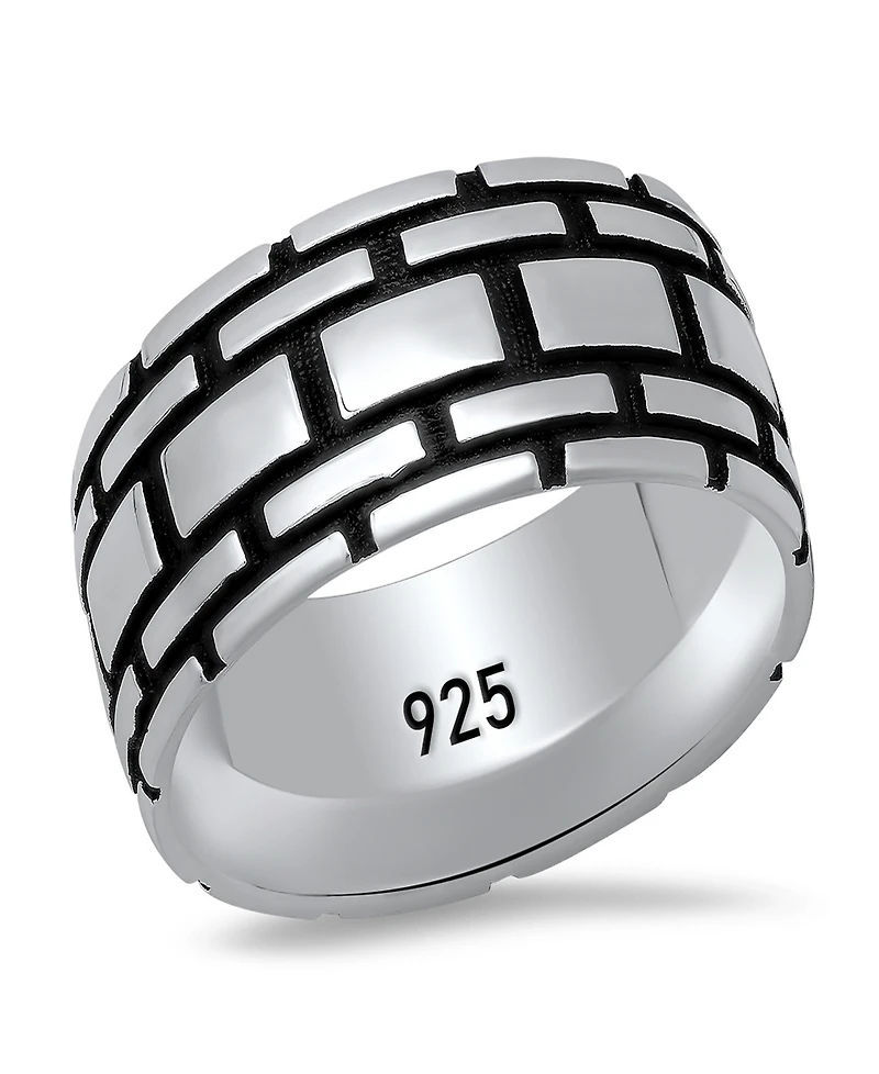 Steeltime Men's Sterling Silver and Black Ip Brick Band Ring