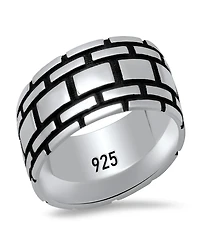 Steeltime Men's Sterling Silver and Black Ip Brick Band Ring