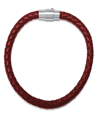 Steeltime Men's Braided Leather and Sterling Silver Magnetic Clasp Bracelet.