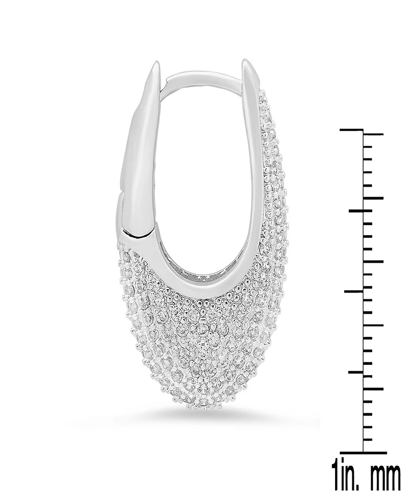 Steeltime Women's 18K White Gold-Plated Brass Simulated Diamonds Oval Huggie Earrings