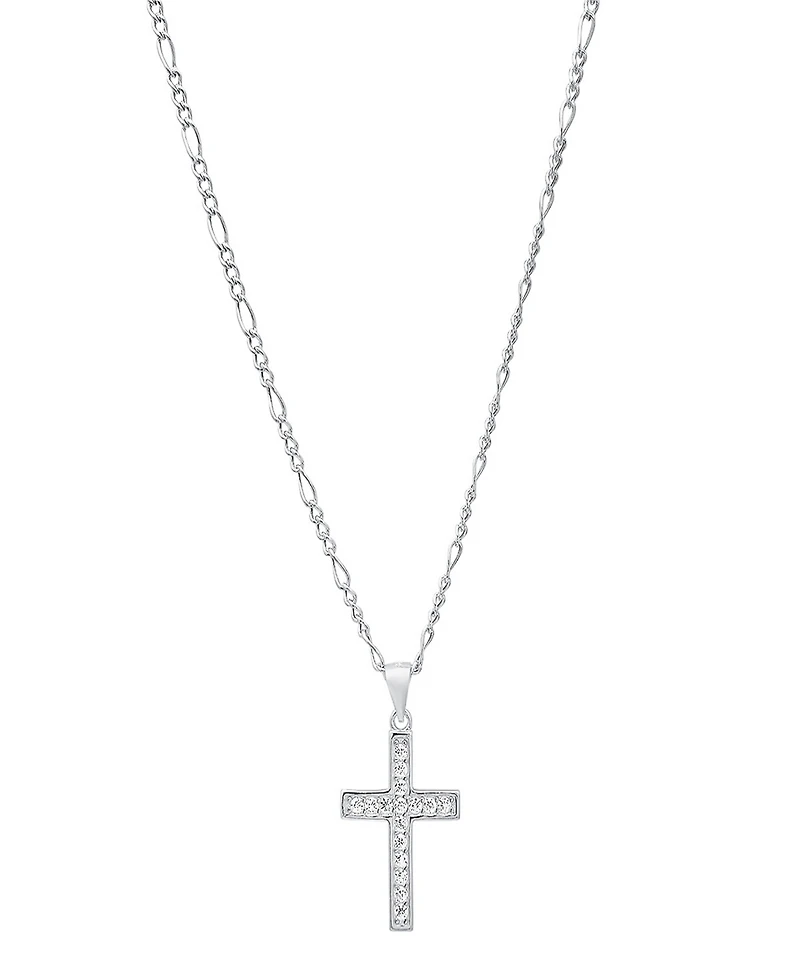 Steeltime Unisex Sterling Silver Cross Pendant Figaro Chain Necklace