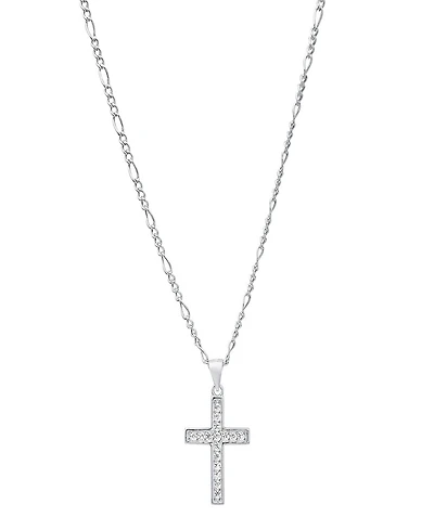Steeltime Unisex Sterling Silver Cross Pendant Figaro Chain Necklace
