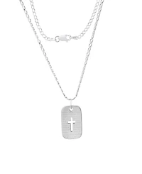 Steeltime Men's Sterling Silver Cross Dog Tag Pendant Necklace