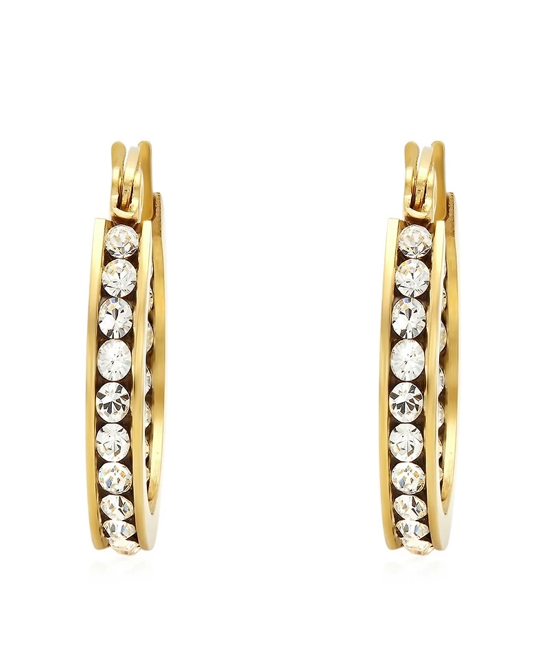 Steeltime Women's Stainless-Steel Hoop Earrings Adorned with Swarovski Crystals
