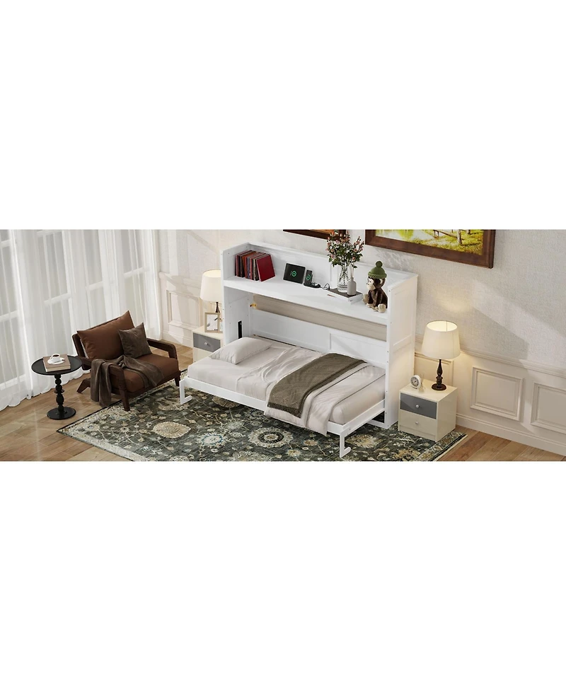 Streamdale Furniture Twin Xl Size Murphy Bed with Desk, Led Light and Usb Charging Station