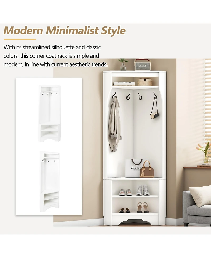 Streamdale Minimalist Corner Hall Tree with Shoe Bench & Hooks
