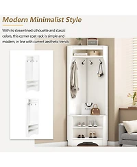 Streamdale Minimalist Corner Hall Tree with Shoe Bench & Hooks