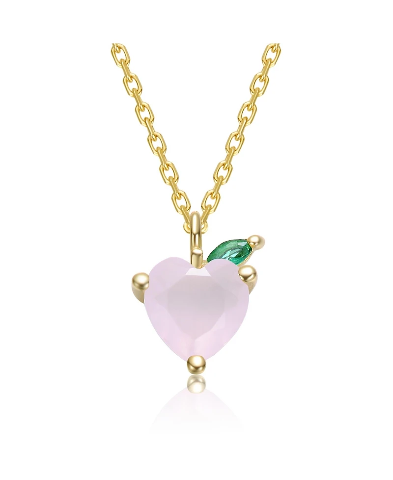 14K Gold Plated with Colored Cubic Zirconia Heart & Leaf Pendant Necklace