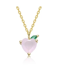 14K Gold Plated with Colored Cubic Zirconia Heart & Leaf Pendant Necklace