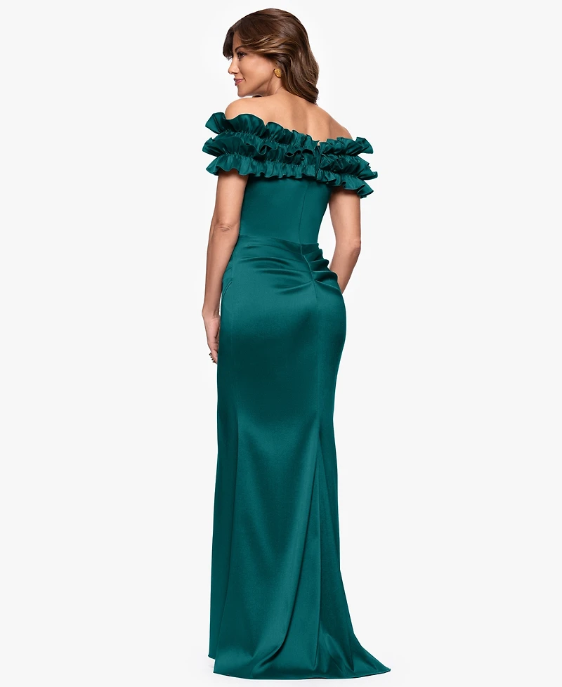 Xscape Women's Ruffled Off-The-Shoulder Long Dress