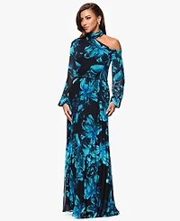 Xscape Women's Printed Mock-Neck Cutout Maxi Dress
